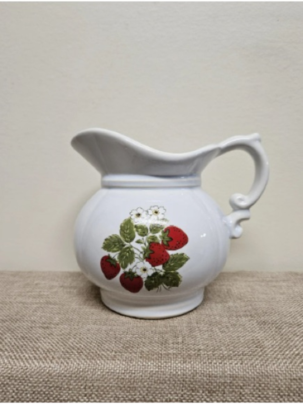 White Ceramic Strawberry Pitcher - Decorative Home Art